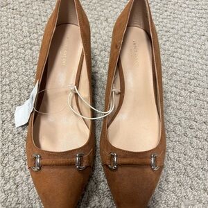 Ann Taylor Brown Suede Heels with Metal Detail